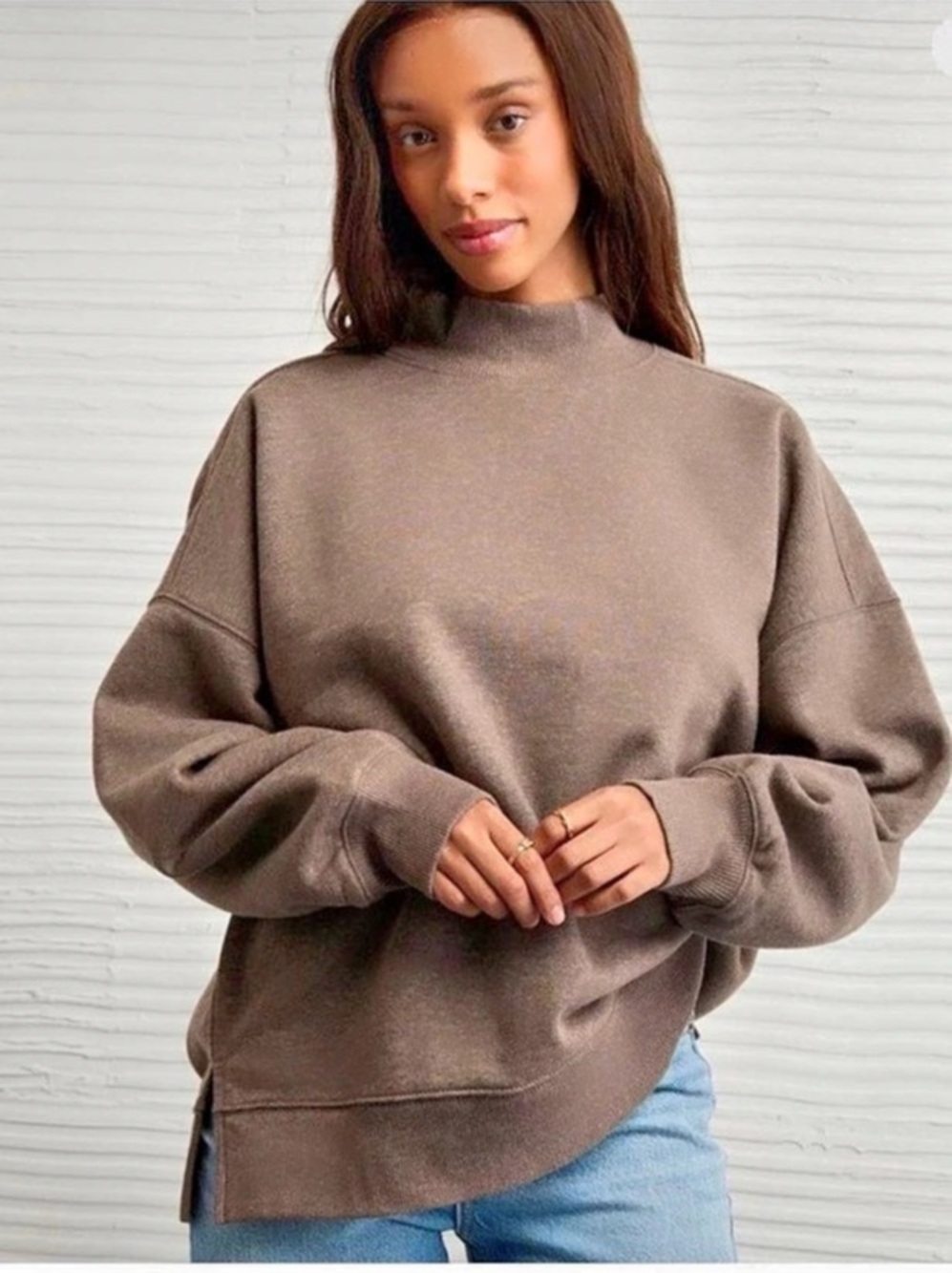 American Eagle AE Everyday Luxe Mock Neck Sweatshirt Brown